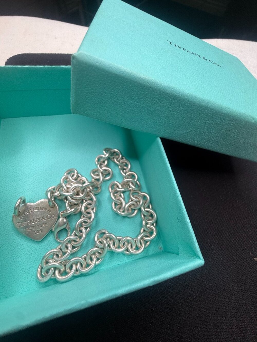 Silver Tone Chunky Chain Bracelet with Heart Tag – with Box